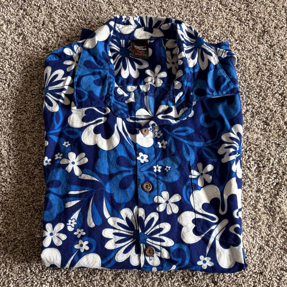 Men's Large 100% Cotton Blue and White Hawaiian shirt